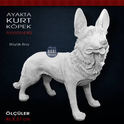 Kurt Köpek Heykeli Ayakta Model (46x37 cm) Ham Polyester - Tual Hobi Sanat