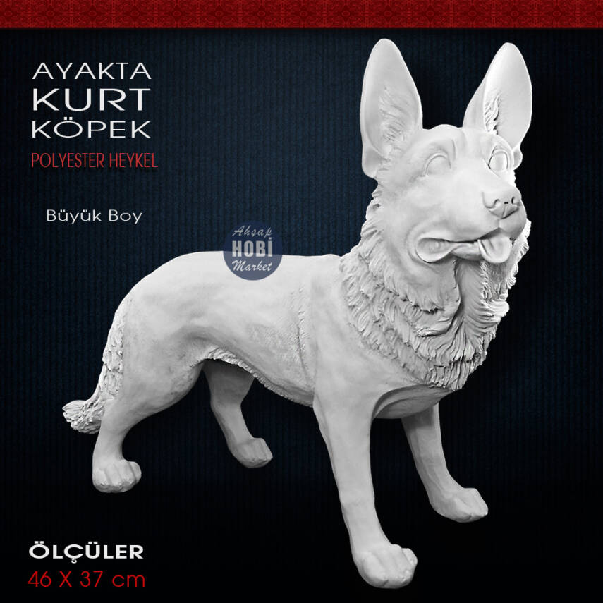 Kurt Köpek Heykeli Ayakta Model (46x37 cm) Ham Polyester - 1