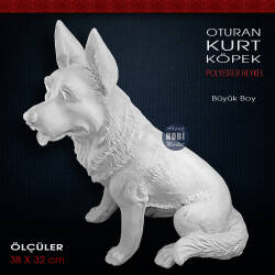 Kurt Köpek Heykeli Oturan Model (38x32 cm) Ham Polyester - Tual Hobi Sanat
