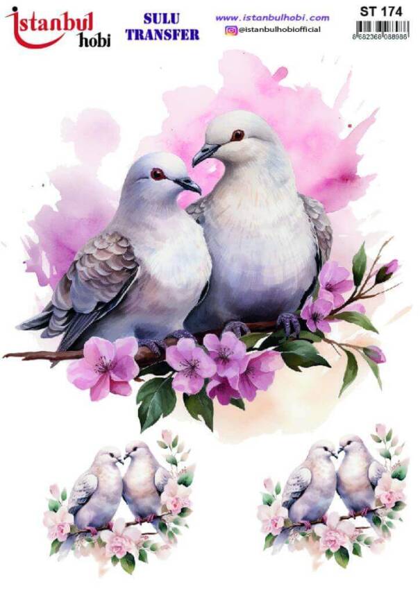 Kuş Desenli Sulu Transfer Kağıdı STI-174 - 1
