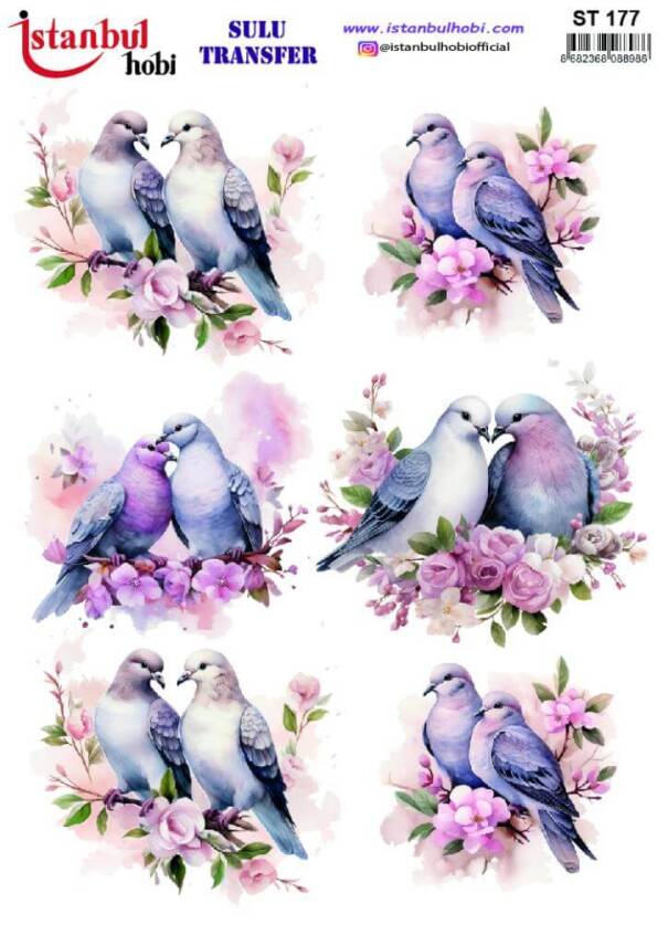 Kuş Desenli Sulu Transfer Kağıdı STI-177 - 1