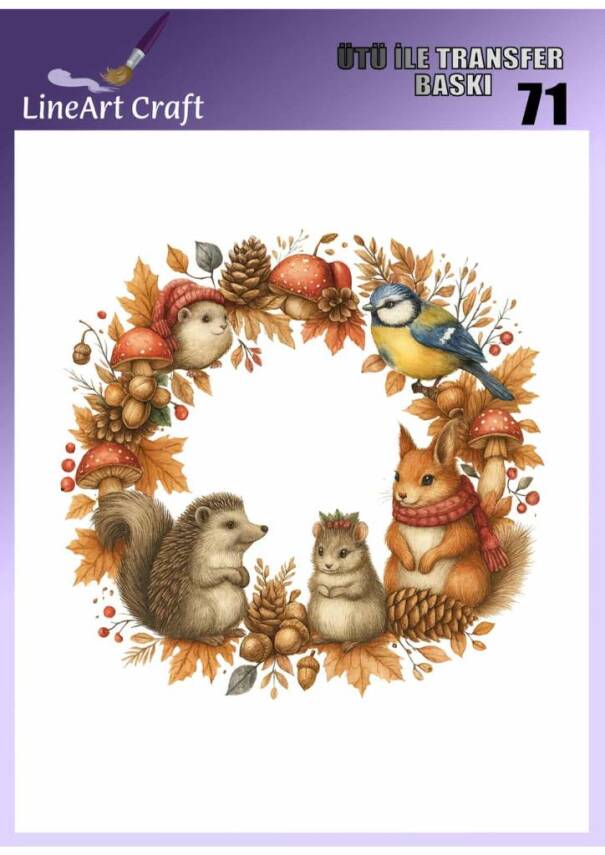 Kuş Sincap Kirpi Desenli Kumaş Transfer Kağıdı LNT-K071 (20x20 cm) - 1