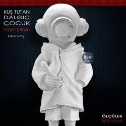 Kuş Tutan Dalgıç Çocuk Heykeli (52x13 cm) Ham Polyester - Tual Hobi Sanat (1)