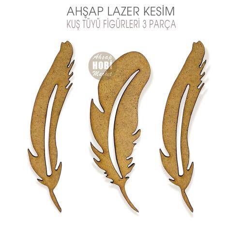 Kuş Tüyü Figürleri Seti (3 Parça) Ahşap Lazer Kesim - 1