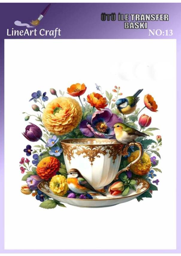 Kuş ve Çiçek Desenli Kumaş Transfer Kağıdı LNT-K013 (20x20 cm) - 1