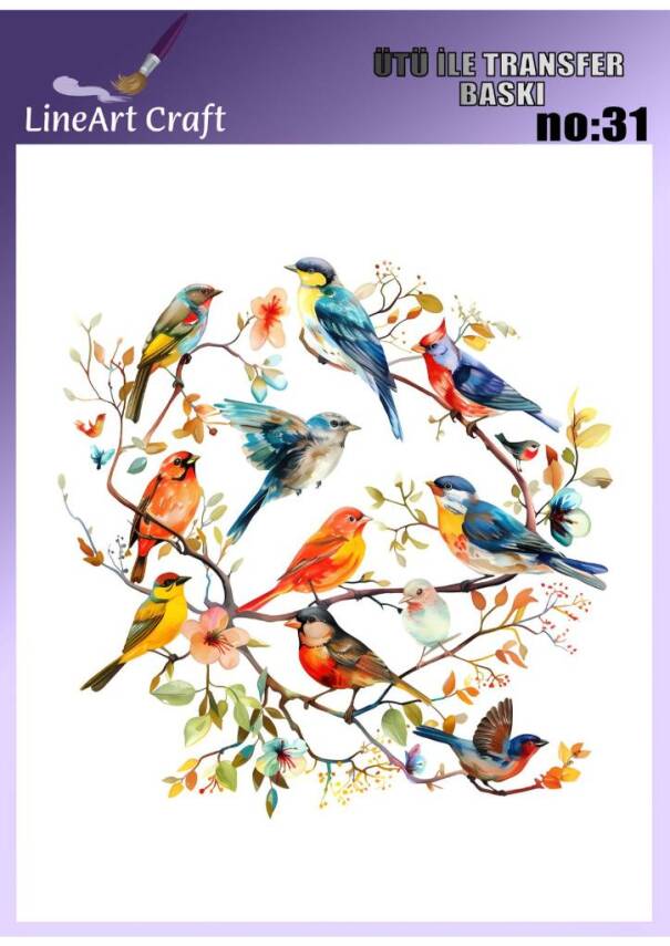 Kuş ve Çiçek Desenli Kumaş Transfer Kağıdı LNT-K031 (20x20 cm) - 1