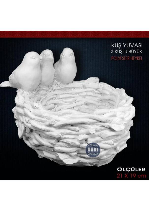 Kuş Yuvası 3 Kuşlu Büyük Boy (21x19 cm) Ham Polyester - 1