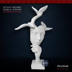 Kuşlu Adam Soyut Maske Heykeli (31x21cm) Ham Polyester - Tual Hobi Sanat