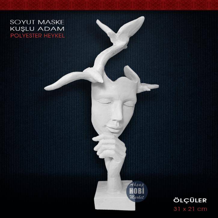 Kuşlu Adam Soyut Maske Heykeli (31x21cm) Ham Polyester - 1