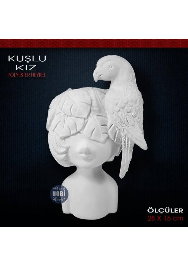 Kuşlu Kız Heykeli (28x15 cm) Ham Polyester - 1