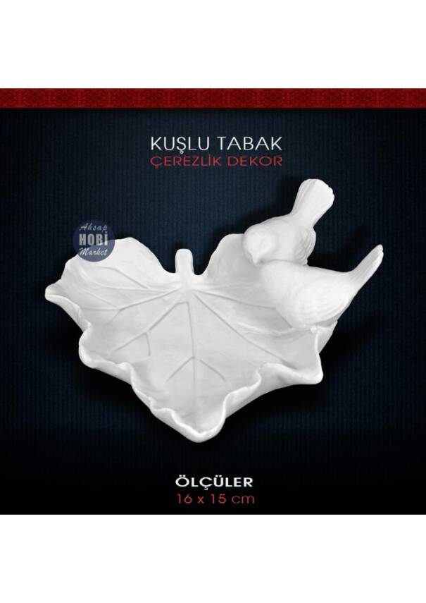 Kuşlu Tabak Çerezlik ve Dekor (16x15cm) Ham Polyester - 1