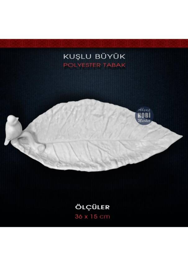 Kuşlu Yaprak Tabak Gondol Büyük (36x15cm) Ham Polyester - 2