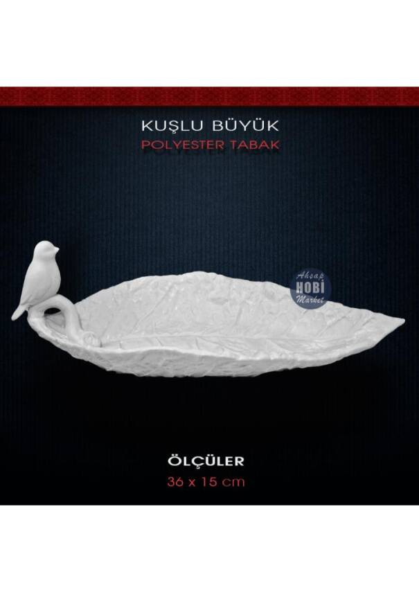 Kuşlu Yaprak Tabak Gondol Büyük (36x15cm) Ham Polyester - 1