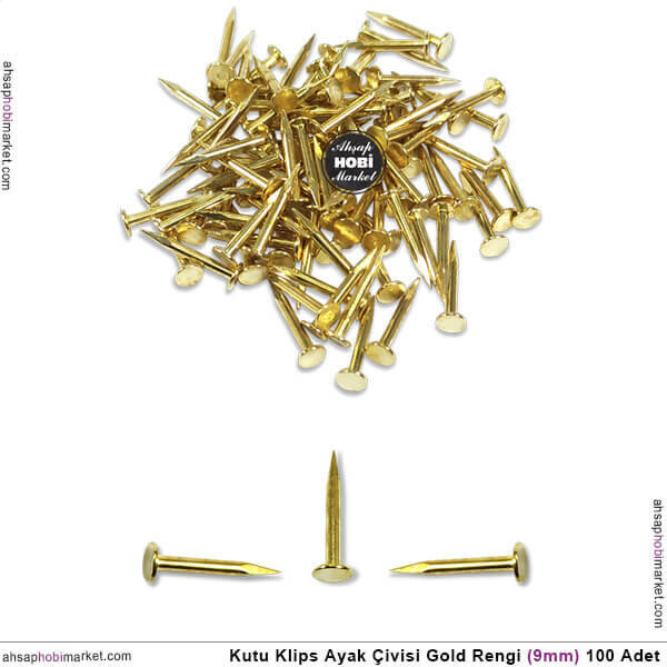 Kutu Klips Ayak Çivisi Gold (9 mm) 100 Adet - 1