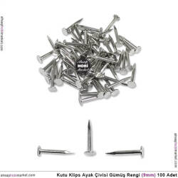Kutu Klips Ayak Çivisi Gümüş (9 mm) 100 Adet - Tual Hobi Sanat