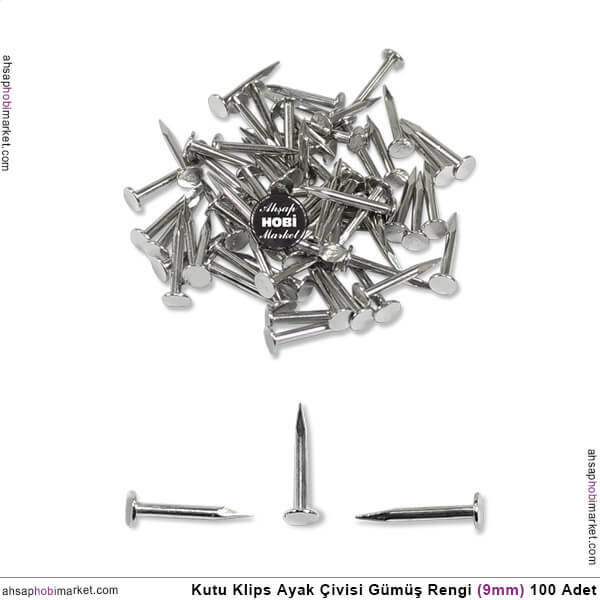 Kutu Klips Ayak Çivisi Gümüş (9 mm) 100 Adet - 1