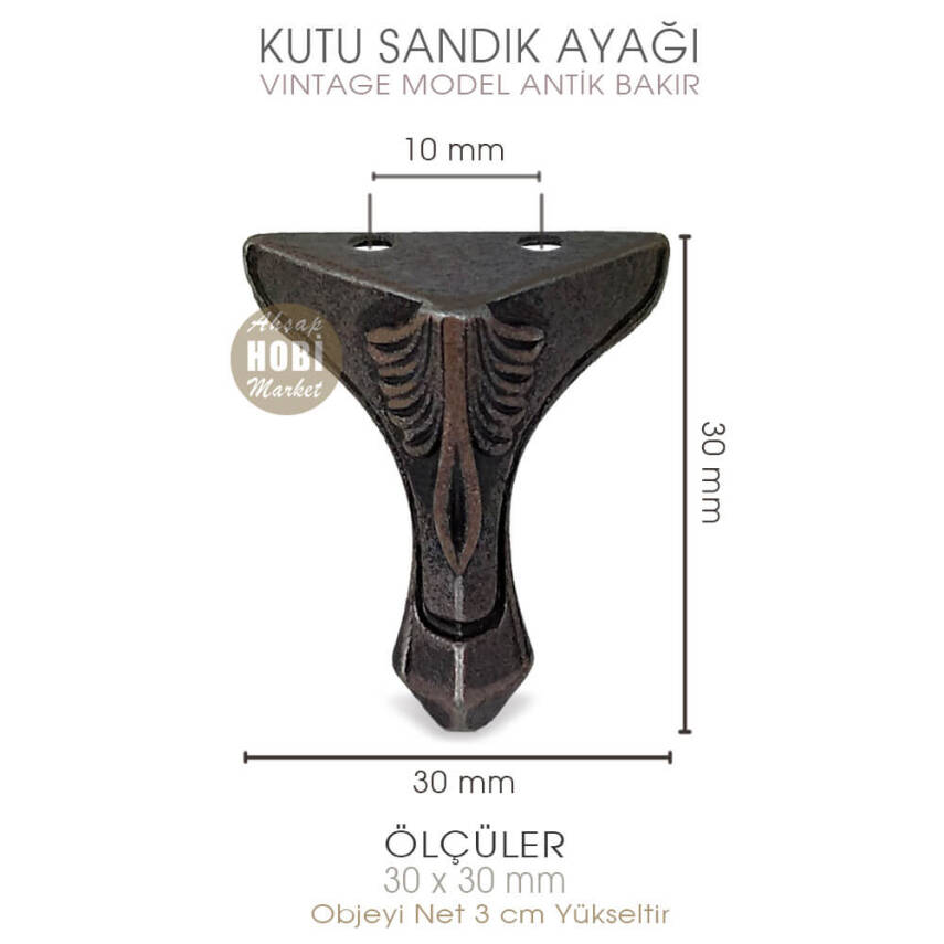 Kutu Sandık Ayağı Metal Vintage Antik (30x30 mm) - 3