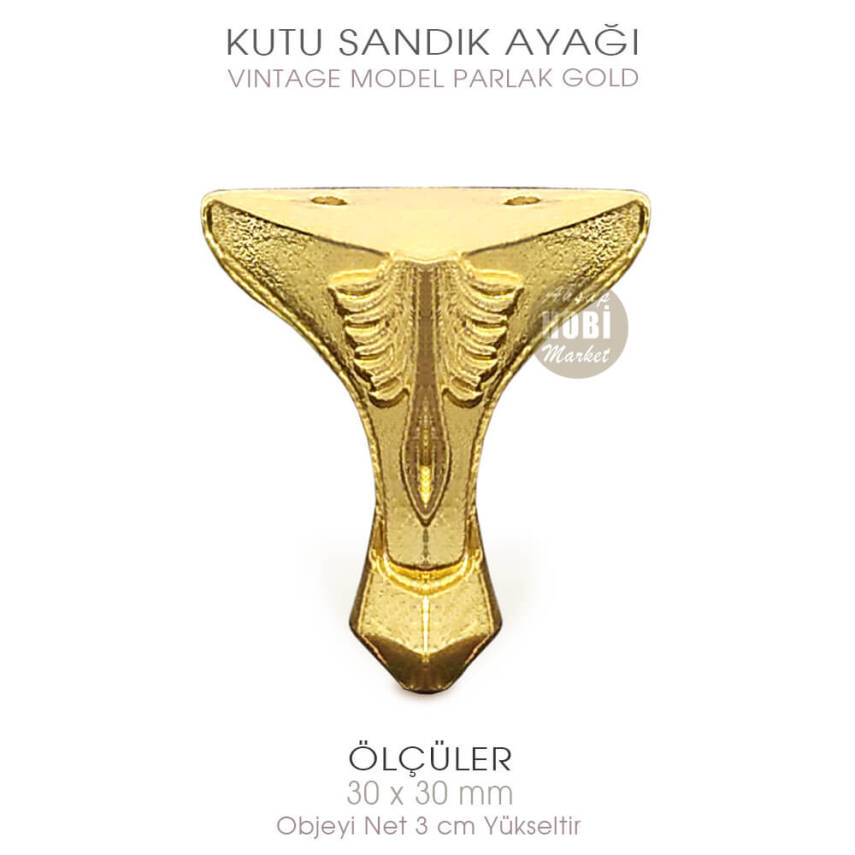 Kutu Sandık Ayağı Metal Vintage Gold (30x30 mm) - 1