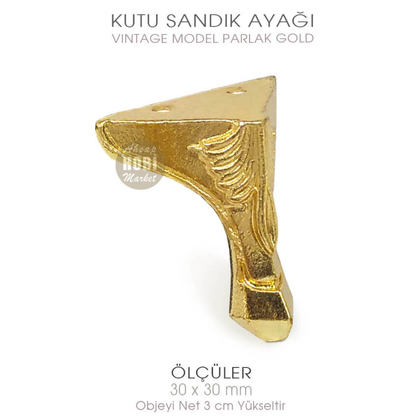 Kutu Sandık Ayağı Metal Vintage Gold (30x30 mm) - 2