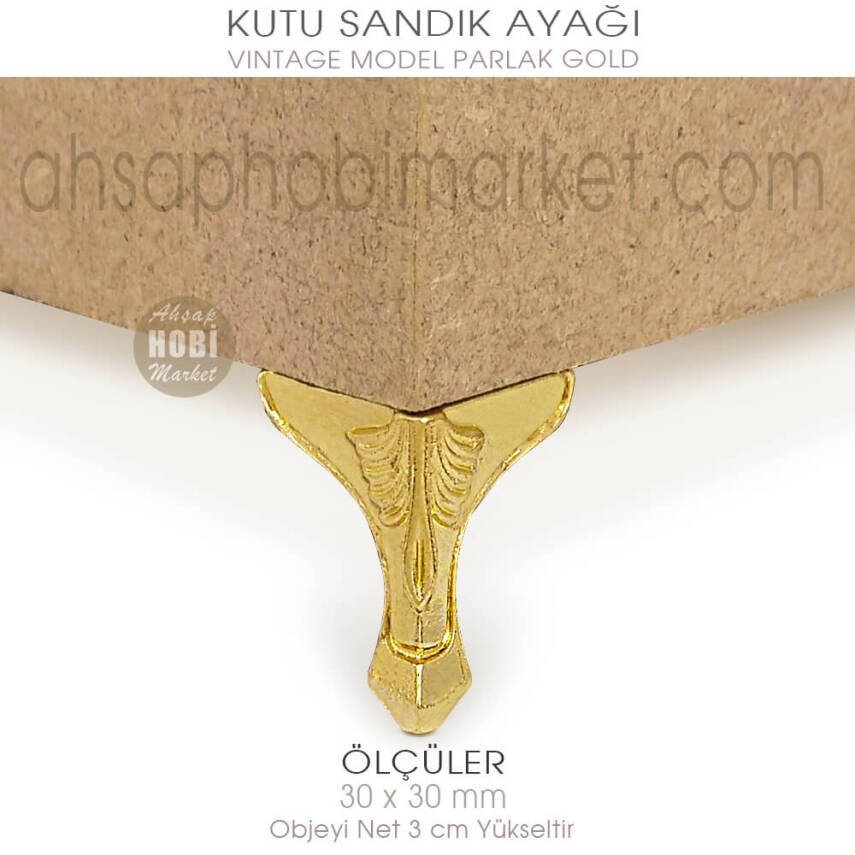 Kutu Sandık Ayağı Metal Vintage Gold (30x30 mm) - 3