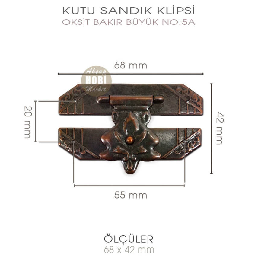 Kutu Sandık Klipsi No 5A Büyük (68x42 mm) Antik Bakır - 2