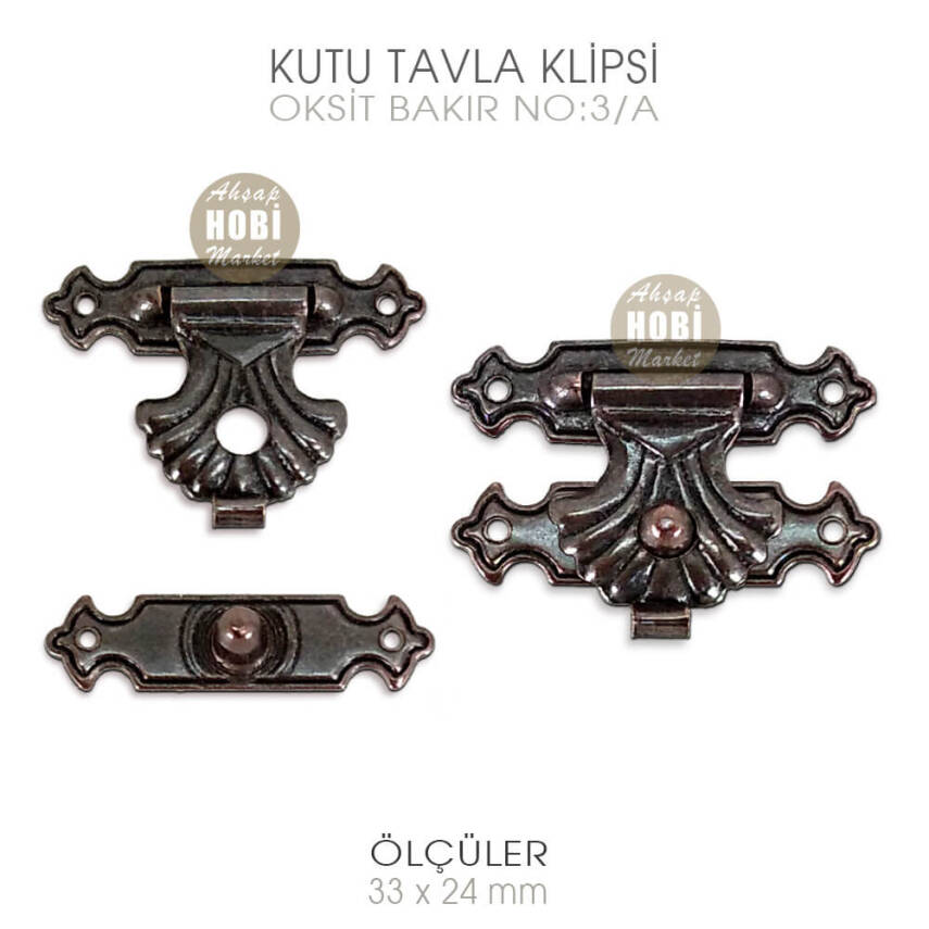 Kutu Tavla Klipsi No 3A Orta (33x24 mm) Antik Bakır - 1