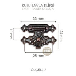 Kutu Tavla Klipsi No 3A Orta (33x24 mm) Antik Bakır - Tual Hobi Sanat (1)