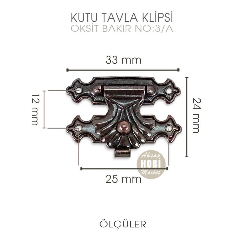 Kutu Tavla Klipsi No 3A Orta (33x24 mm) Antik Bakır - 2