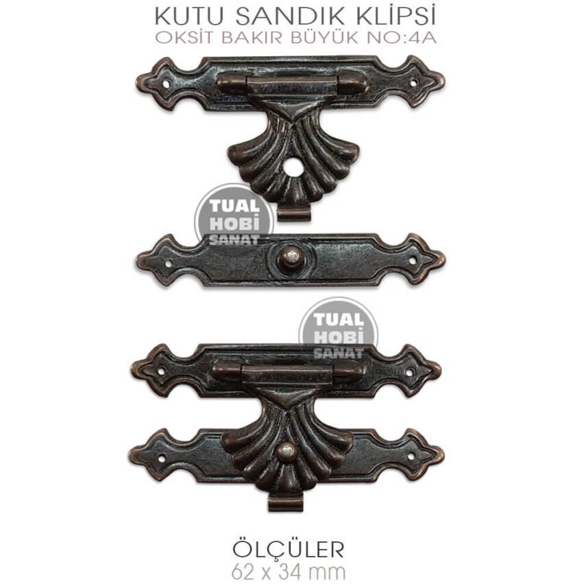 Kutu Sandık Klipsi No 4A Büyük (62x34 mm) Antik Bakır - 1