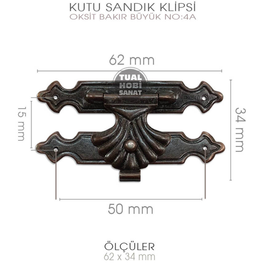 Kutu Sandık Klipsi No 4A Büyük (62x34 mm) Antik Bakır - 2