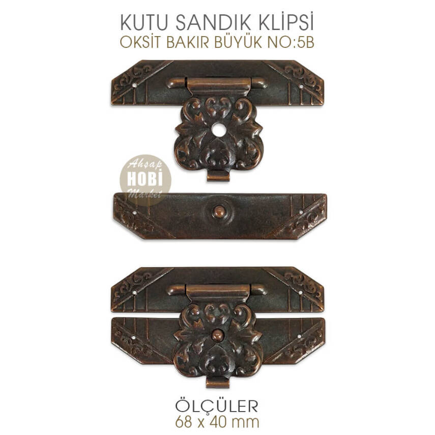 Kutu ve Sandık Klipsi No 5B Büyük (68x40 mm) Antik Bakır - 1