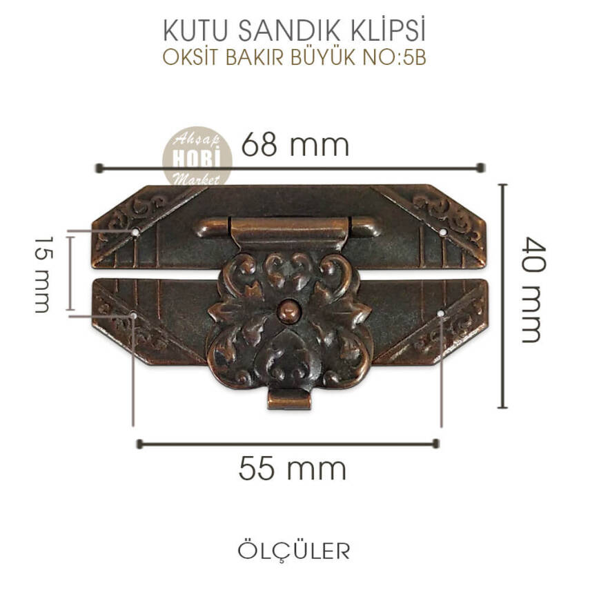 Kutu ve Sandık Klipsi No 5B Büyük (68x40 mm) Antik Bakır - 2