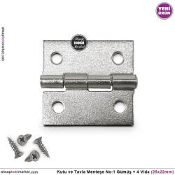 Kutu ve Tavla Menteşe No 1 Gümüş (25x22mm) Vidalı - Tual Hobi Sanat