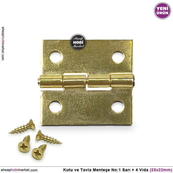 Kutu ve Tavla Menteşe No 1 Sarı Gold (25x22 mm) Vida Hediye - 1