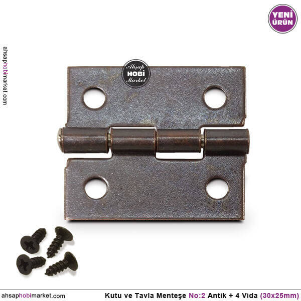 Kutu ve Tavla Menteşe No 2 Antik (30x25 mm) Vida Hediye - 1