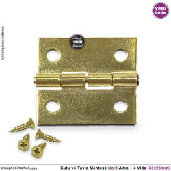 Kutu ve Tavla Menteşe No 2 Sarı Altın (30x25mm) Vidalı - Tual Hobi Sanat