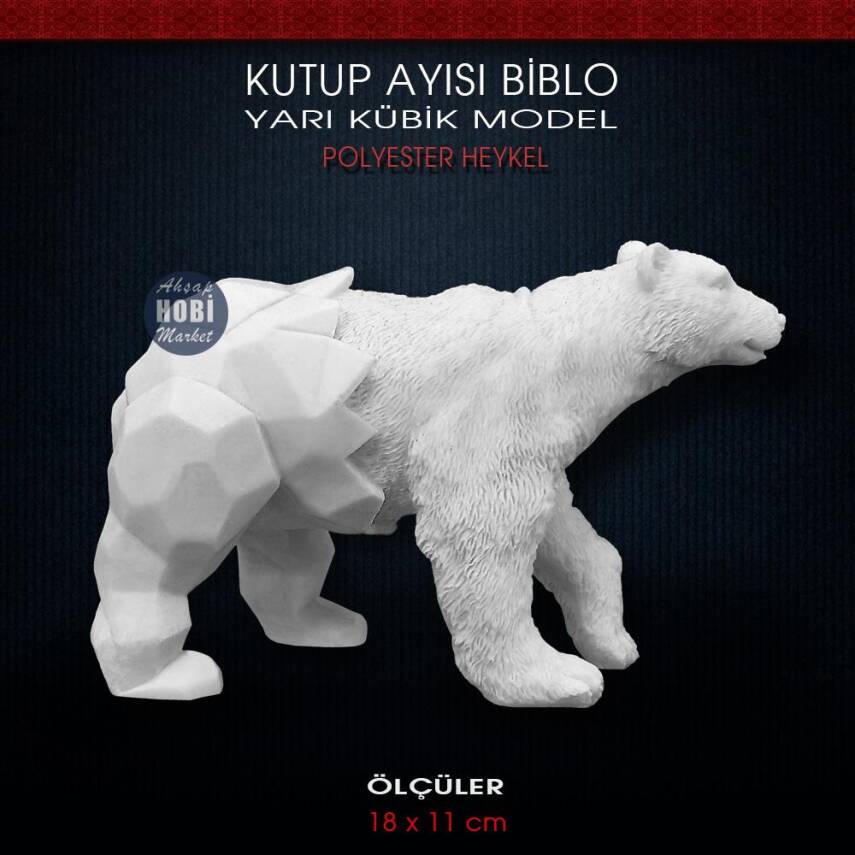 Kutup Ayısı Biblo Yarı Kübik (18x11 cm) Ham Polyester - 1