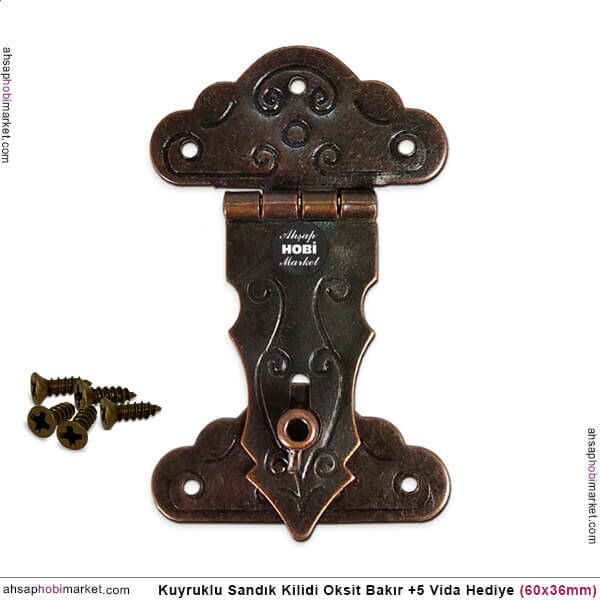 Kuyruklu Sandık Kilidi (60x36 mm) Antik Bakır - 1