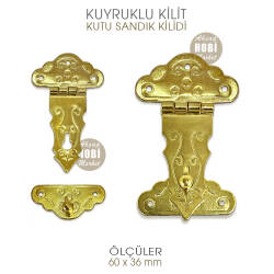 Kuyruklu Sandık Kilidi (60x36 mm) Sarı Gold - Tual Hobi Sanat