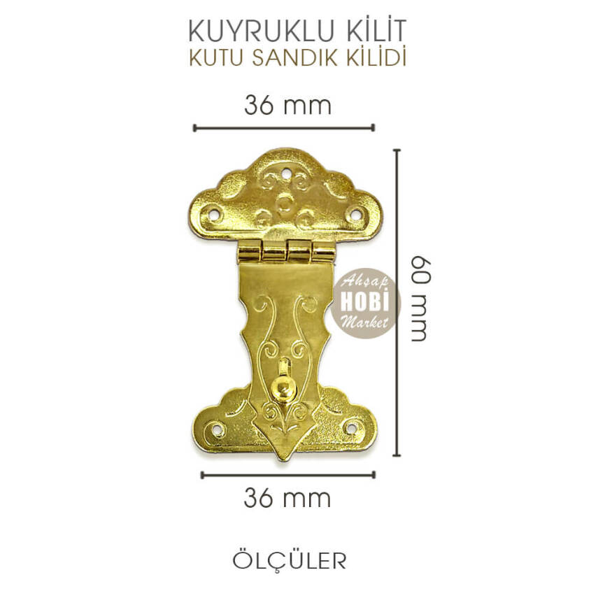 Kuyruklu Sandık Kilidi (60x36 mm) Sarı Gold - 2