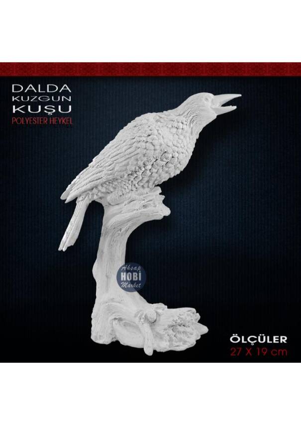 Kuzgun Kuşu Heykeli Dalda (27x19cm) Ham Polyester - 2
