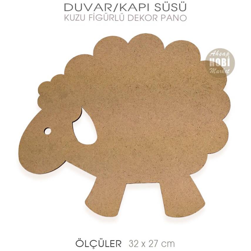 Kuzu Figürlü Ahşap Duvar Pano Kapı Süsü (32x27 cm) - 3