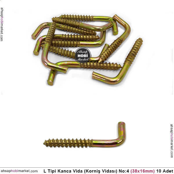L Vida Kanca Korniş Vida No:4 (38x16 mm) 10 Adet Janjanlı Sarı - 1