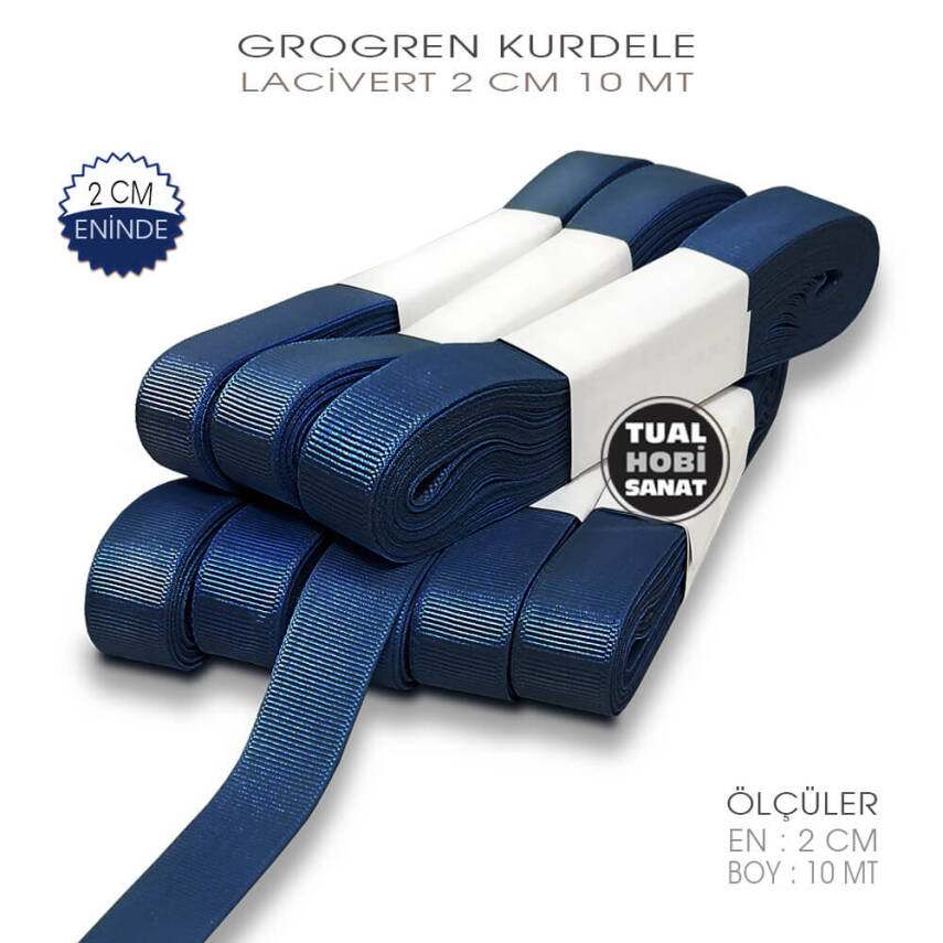 Lacivert Grogren Kurdele (Genişlik 2 cm) 10 Metre - 1