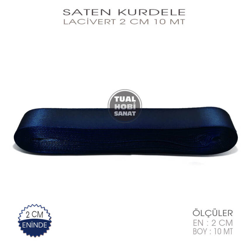 Lacivert Renkli Saten Kurdele (Genişlik 2 cm) 10 Metre - 2