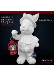 Lambalı Erkek Tavşan Heykeli Büyük Boy (39x20 cm) Ham Polyester - Tual Hobi Sanat