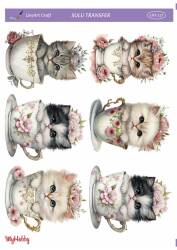 LineArt Kedi Desenli Sulu Transfer LNT157 - Line Art