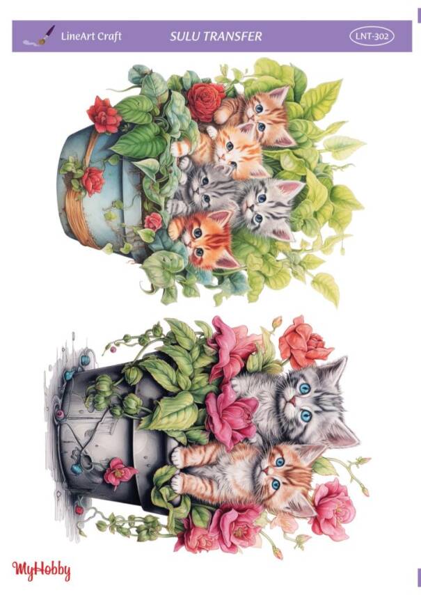 LineArt Kedi Desenli Sulu Transfer LNT302 - 1