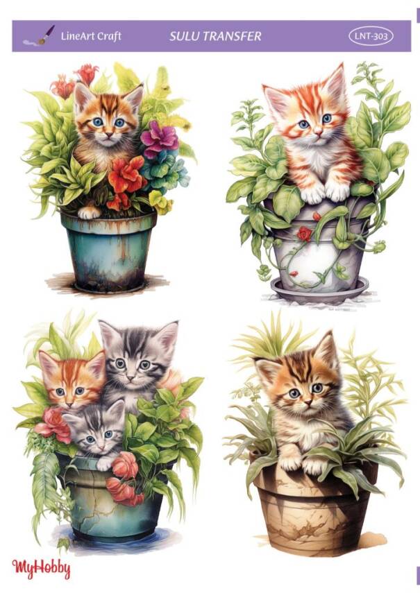 LineArt Kedi Desenli Sulu Transfer LNT303 - 1