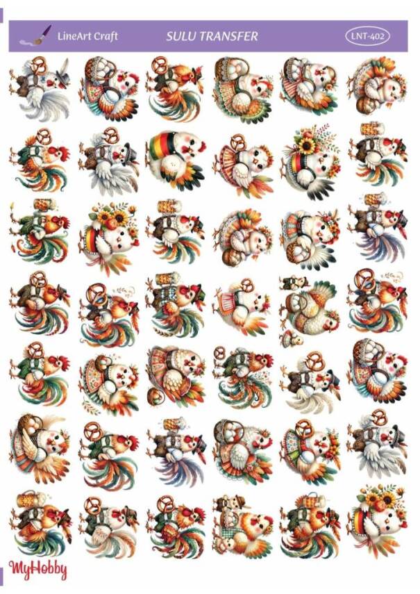 LineArt Tavuk Horoz Desenli Sulu Transfer LNT402 - 1